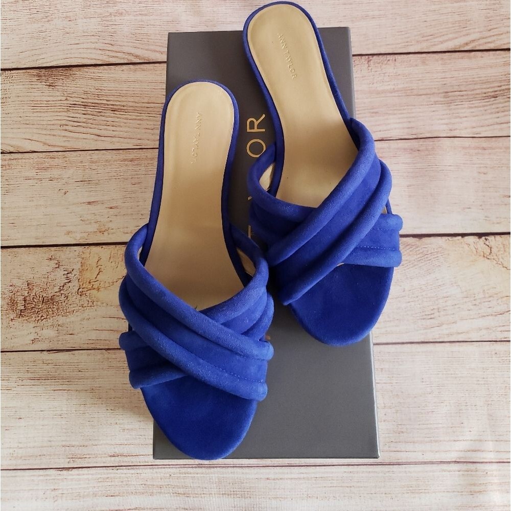 Ann Taylor Gretel Suede Slide Sandals Vivid Azure